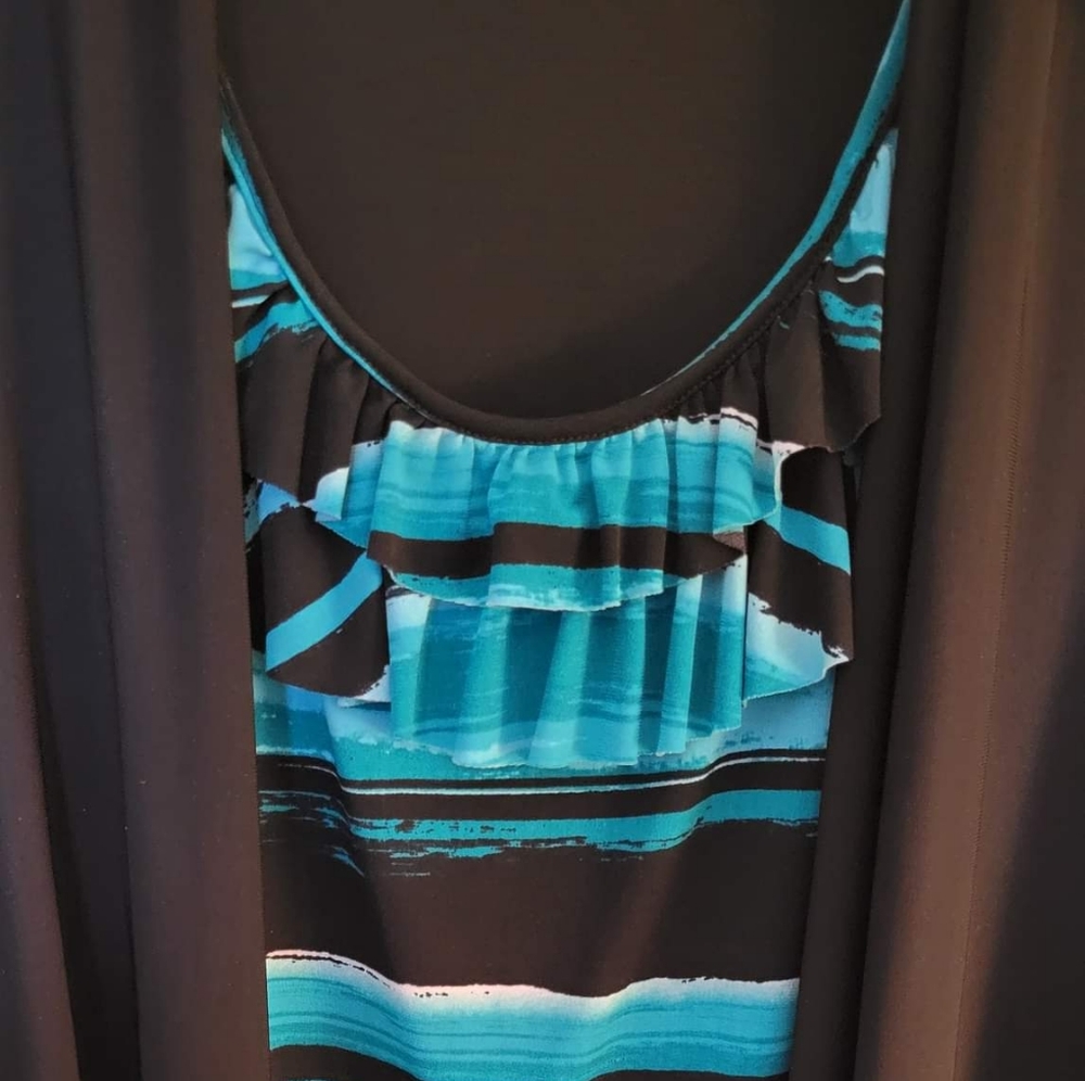 Layered women's blouse XL Black and blue striped